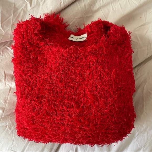 MANSUR GAVRIEL fuzzy faux-fur silk red sweater - Picture 3 of 10